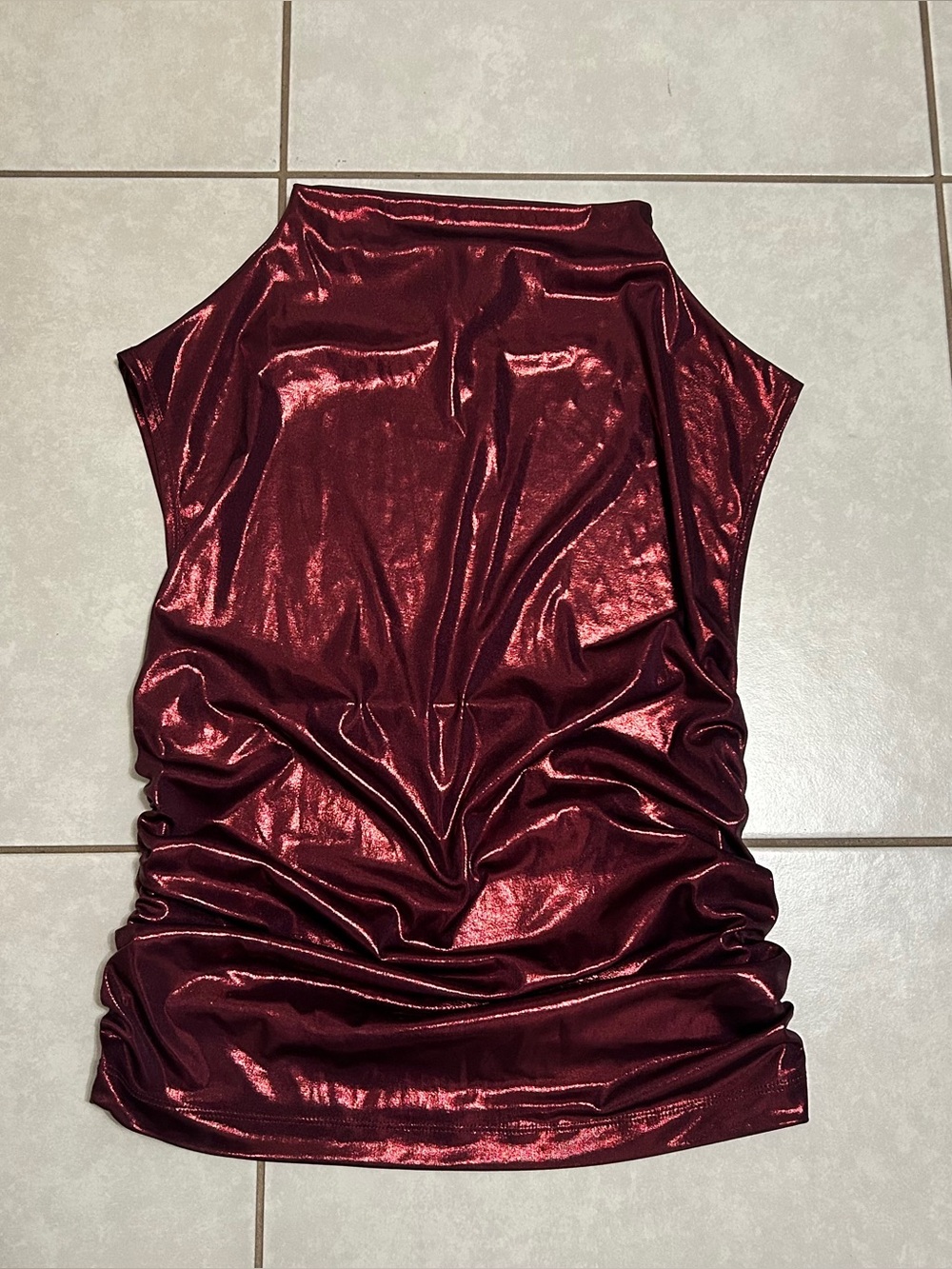 Maeve Mock-Neck Ruched Shine Tank